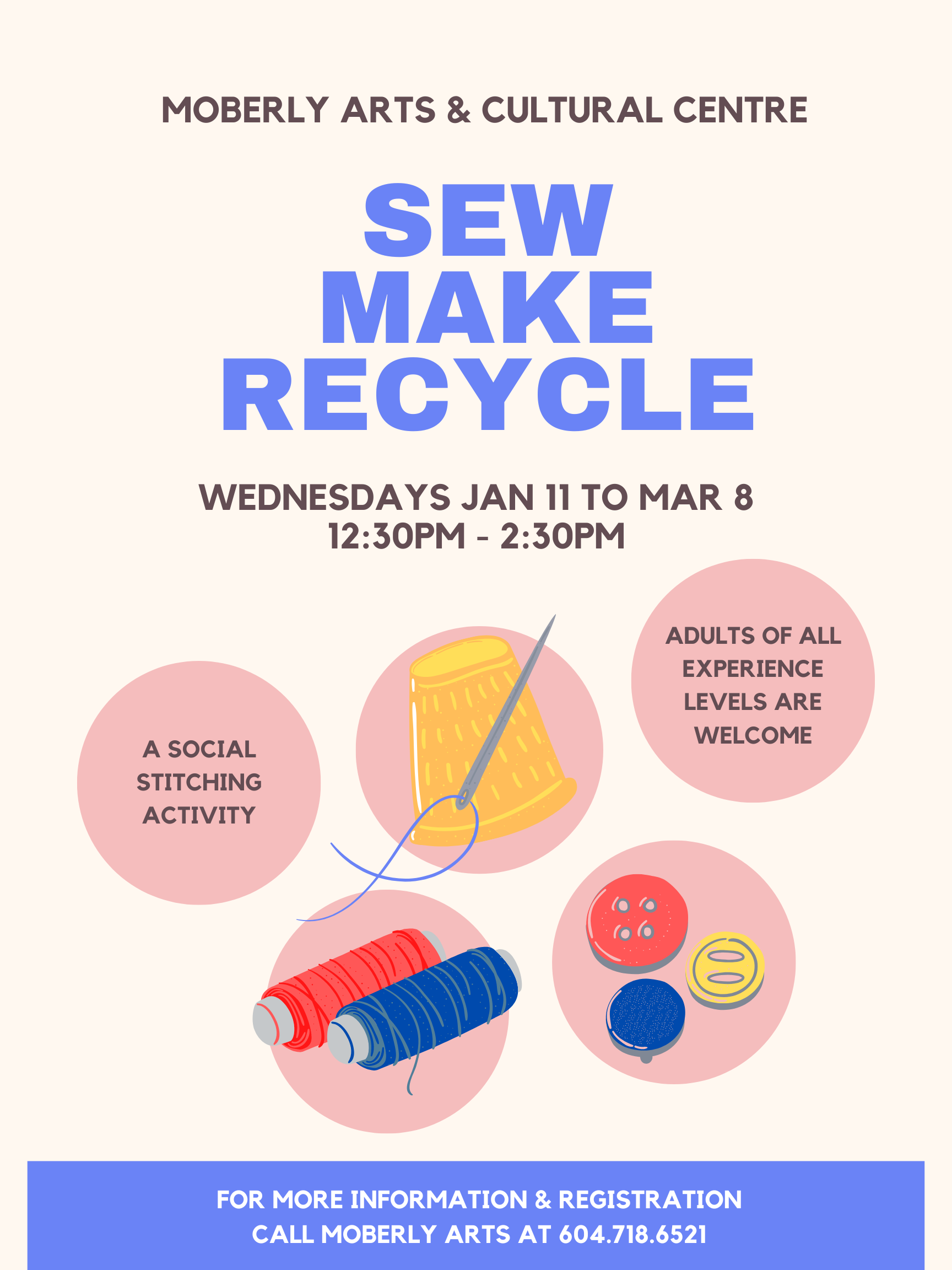 Sew Make Recycle Do you have "stuff" you keep because of the memories things hold for you? Come and spend some social time hand stitching a special container for your memories. No special skills needed. We have lots of cloth and hand sewing supplies to share. If you like, bring some small objects to work with - family photos, small souvenirs, special pieces of cloth or other objects that have personal meaning for you.